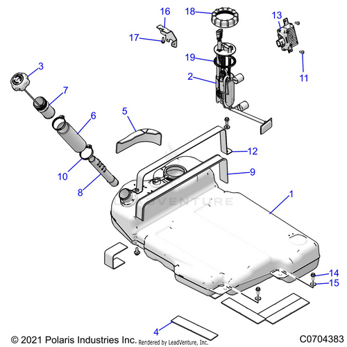 An Image of a Genuine Polaris Parts Schematic Diagram showing the schematic - BODY: FUEL TANK - 2021 POLARIS RZR PRO XP PREMIUM