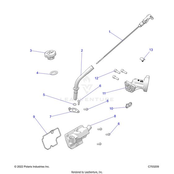 An Image of a Genuine Polaris Parts Schematic Diagram showing the schematic - ENGINE: OIL DIPSTICK and BREATHER - 2024 POLARIS RZR 900 TRAIL ULTIMATE