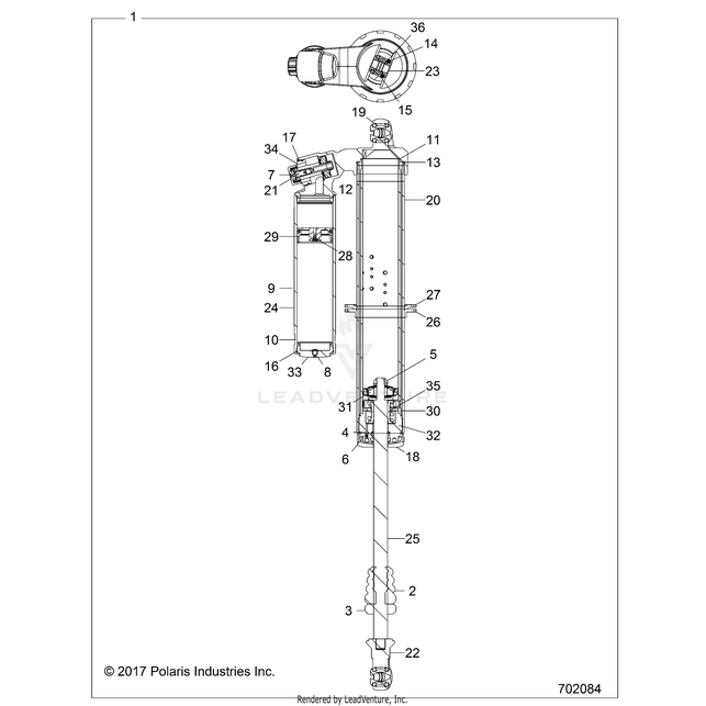 An Image of a Genuine Polaris Parts Schematic Diagram showing the schematic - SUSPENSION: REAR SHOCK - 2018 POLARIS RZR XP TURBO