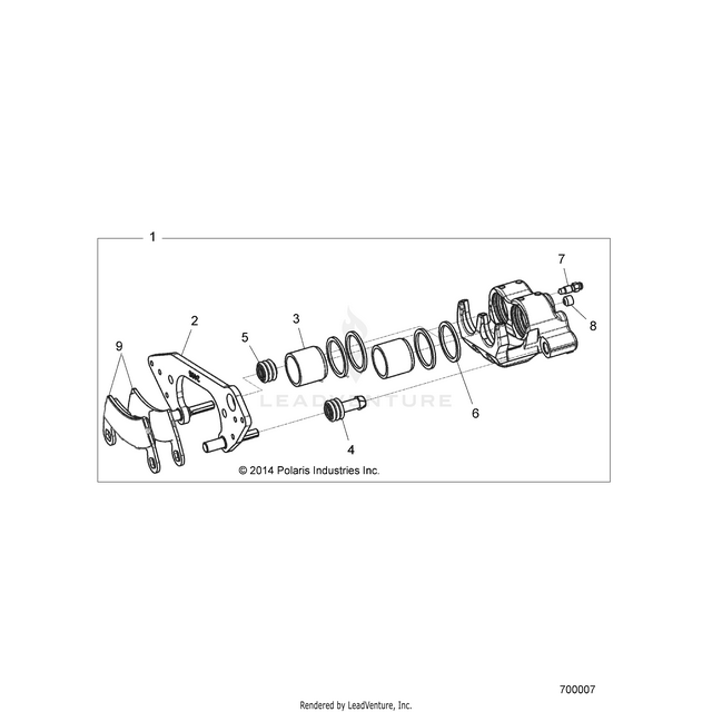 An Image of a Genuine Polaris Parts Schematic Diagram showing the schematic - BRAKES: FRONT CALIPER - 2017 POLARIS RZR 4 900
