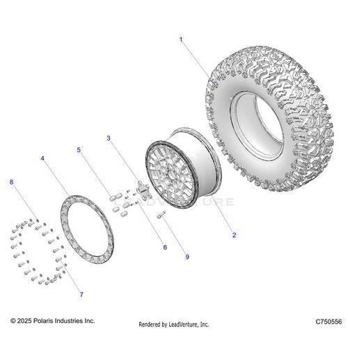 An Image of a Genuine Polaris Parts Schematic Diagram showing the schematic - WHEELS: FRONT/REAR - 2025 POLARIS RZR PRO R 4 ULTIMATE