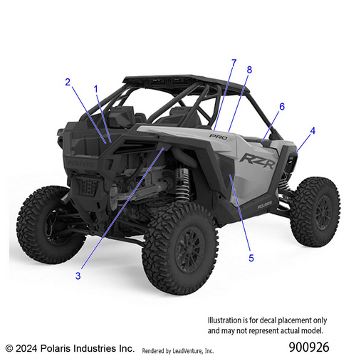 An Image of a Genuine Polaris Parts Schematic Diagram showing the schematic - BODY: DECALS STANDARD - 2025 POLARIS RZR PRO S ULTIMATE