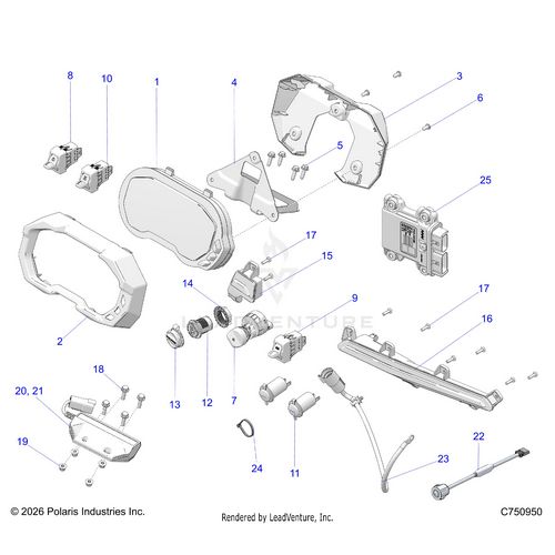 An Image of a Genuine Polaris Parts Schematic Diagram showing the schematic - ELECTRICAL: DASH INSTRUMENTS CONTROLS & LIGHTING - 2026 POLARIS RZR PRO R 4 ULTIMATE