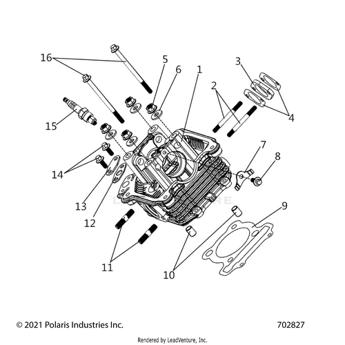 An Image of a Genuine Polaris Parts Schematic Diagram showing the schematic - ENGINE: CYLINDER HEAD ASM. - 2023 POLARIS RZR 200 TROY LEE DESIGNS EVAP