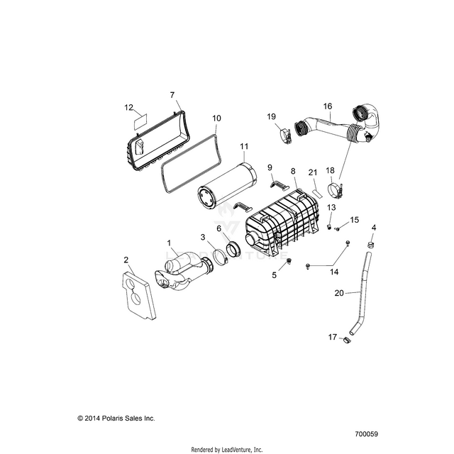 An Image of a Genuine Polaris Parts Schematic Diagram showing the schematic - ENGINE: AIR INTAKE SYSTEM - 2019 POLARIS RZR S 900