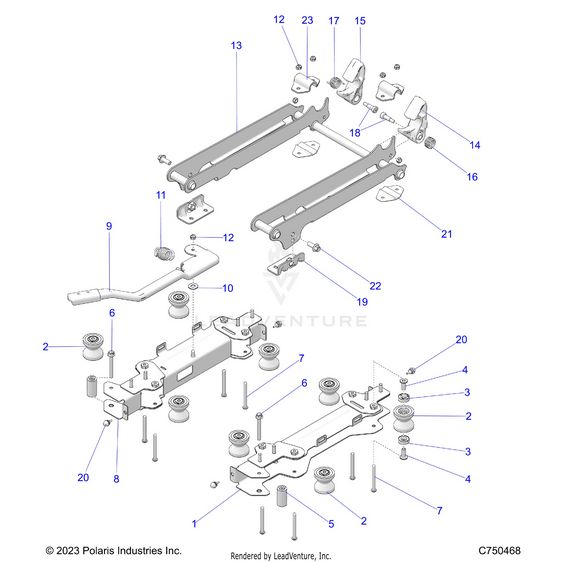 An Image of a Genuine Polaris Parts Schematic Diagram showing the schematic - BODY: SEAT MOUNTING FRONT - 2025 POLARIS RZR PRO XP PREMIUM