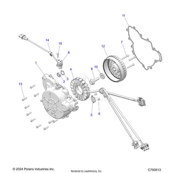 An Image of a Genuine Polaris Parts Schematic Diagram showing the schematic - ENGINE: STATOR AND FLYWHEEL - 2025 POLARIS RZR XP 1000 PREMIUM