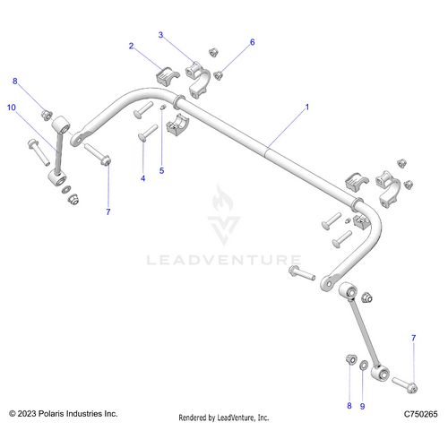 An Image of a Genuine Polaris Parts Schematic Diagram showing the schematic - SUSPENSION: REAR STABILIZER BAR - 2025 POLARIS RZR PRO S SPORT