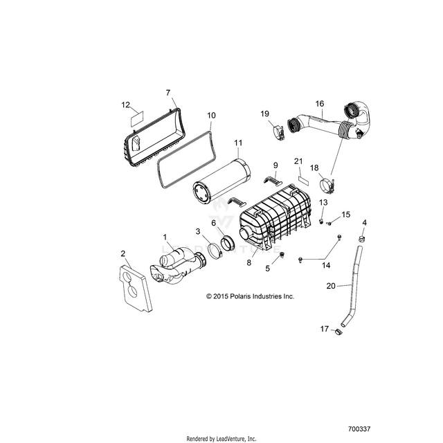 An Image of a Genuine Polaris Parts Schematic Diagram showing the schematic - ENGINE: AIR INTAKE SYSTEM - 2016 POLARIS RZR 4 900