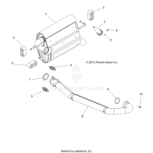 An Image of a Genuine Polaris Parts Schematic Diagram showing the schematic - ENGINE: EXHAUST SYSTEM - 2015 POLARIS RZR 570