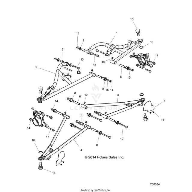 An Image of a Genuine Polaris Parts Schematic Diagram showing the schematic - SUSPENSION: FRONT CONTROL ARMS - 2016 POLARIS RZR XP TURBO