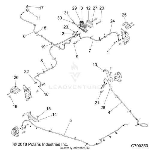 An Image of a Genuine Polaris Parts Schematic Diagram showing the schematic - BRAKES: BRAKE LINES AND MASTER CYLINDER - 2020 POLARIS RZR TURBO S
