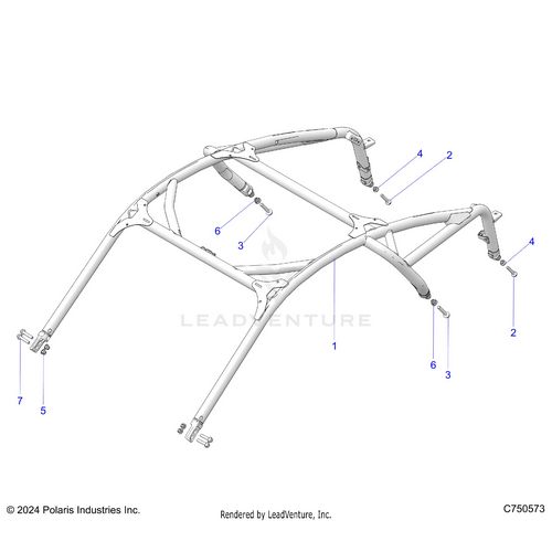 An Image of a Genuine Polaris Parts Schematic Diagram showing the schematic - CHASSIS: CAB FRAME - 2025 POLARIS RZR PRO R SPORT