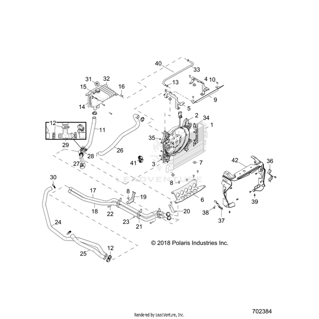An Image of a Genuine Polaris Parts Schematic Diagram showing the schematic - ENGINE: COOLING SYSTEM - 2019 POLARIS RZR XP 4 TURBO S VELOCITY