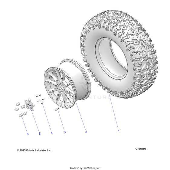 An Image of a Genuine Polaris Parts Schematic Diagram showing the schematic - WHEELS: FRONT/REAR - 2025 POLARIS RZR PRO S ULTIMATE