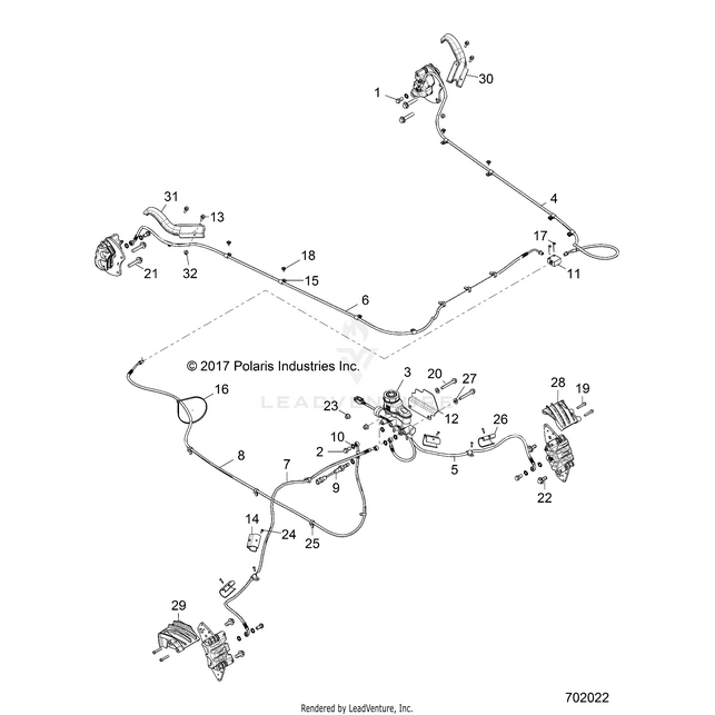 An Image of a Genuine Polaris Parts Schematic Diagram showing the schematic - BRAKES: BRAKE LINES AND MASTER CYLINDER - 2020 POLARIS RZR XP 1000