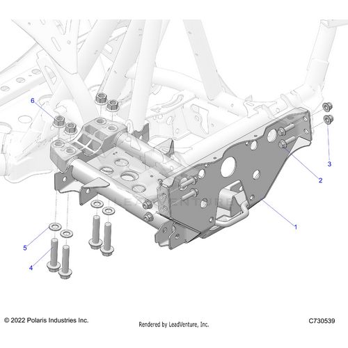 An Image of a Genuine Polaris Parts Schematic Diagram showing the schematic - CHASSIS: MOUNTING FRONT GEARCASE - 2023 POLARIS RZR PRO XP SPORT