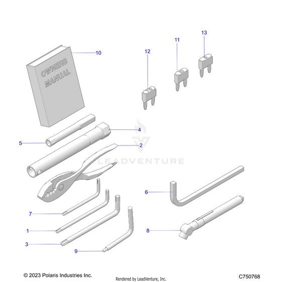 An Image of a Genuine Polaris Parts Schematic Diagram showing the schematic - REFERENCES: OWNERS MANUAL AND TOOL KIT - 2025 POLARIS RZR PRO XP 4 SPORT
