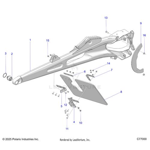 An Image of a Genuine Polaris Parts Schematic Diagram showing the schematic - SUSPENSION: REAR TRAILING ARMS - 2025 POLARIS RZR PRO R RACE