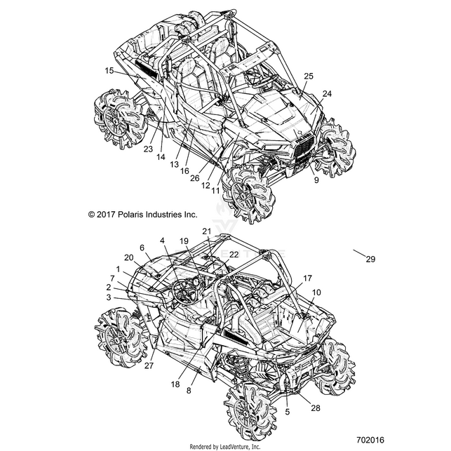 An Image of a Genuine Polaris Parts Schematic Diagram showing the schematic - BODY: DECALS - 2018 POLARIS RZR XP 1000