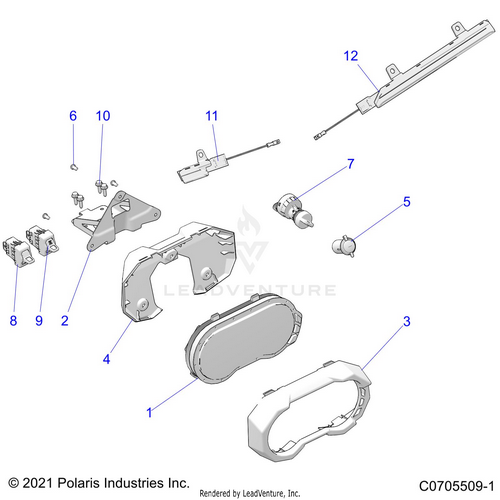 An Image of a Genuine Polaris Parts Schematic Diagram showing the schematic - ELECTRICAL: DASH INSTRUMENTS AND CONTROLS - 2021 POLARIS RZR PRO XP ULTIMATE