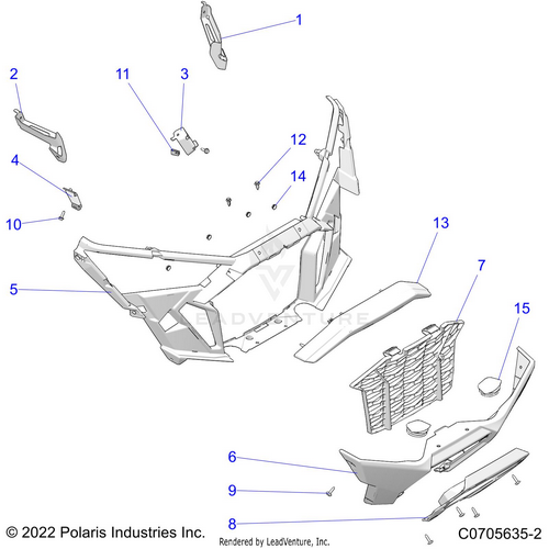 An Image of a Genuine Polaris Parts Schematic Diagram showing the schematic - BODY: FRONT BUMPER - 2024 POLARIS RZR PRO XP SPORT