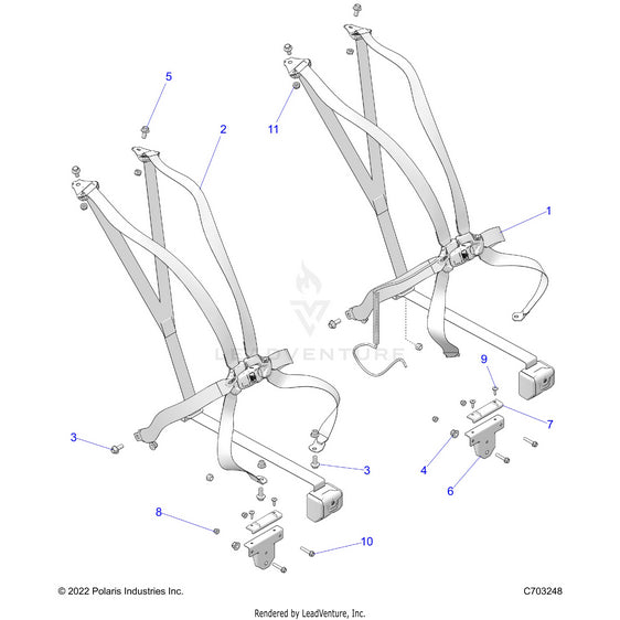 An Image of a Genuine Polaris Parts Schematic Diagram showing the schematic - BODY: SEAT BELT MOUNTING 6 POINT - 2023 POLARIS RZR PRO R ULTIMATE