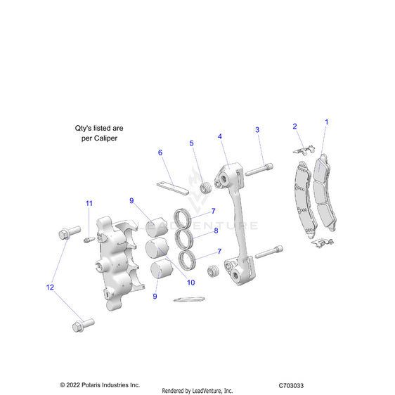An Image of a Genuine Polaris Parts Schematic Diagram showing the schematic - BRAKES: CALIPER FRONT - 2023 POLARIS RZR PRO R ULTIMATE