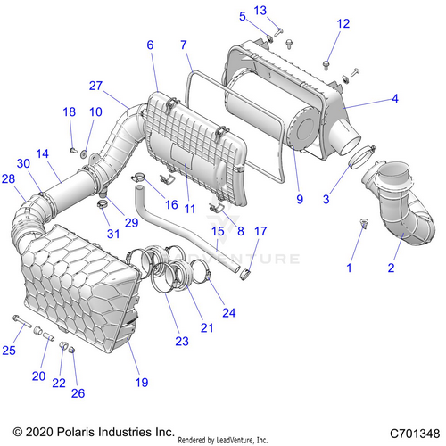 An Image of a Genuine Polaris Parts Schematic Diagram showing the schematic - ENGINE: AIR INTAKE SYSTEM - 2022 POLARIS RZR XP 4 1000 SPORT