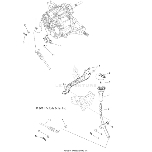 An Image of a Genuine Polaris Parts Schematic Diagram showing the schematic - DRIVE TRAIN: GEAR SELECTOR - 2015 POLARIS RZR 570
