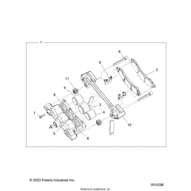 An Image of a Genuine Polaris Parts Schematic Diagram showing the schematic - BRAKES: CALIPER FRONT - 2024 POLARIS RZR TURBO R 4 ULTIMATE