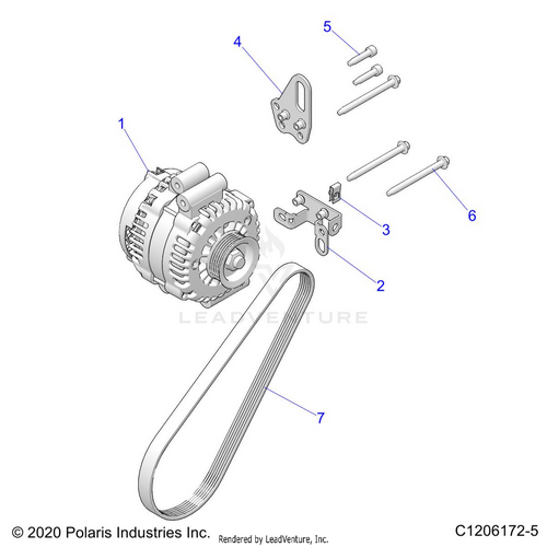 An Image of a Genuine Polaris Parts Schematic Diagram showing the schematic - ENGINE: ALTERNATOR - 2023 POLARIS RZR PRO R RIDE COMMAND