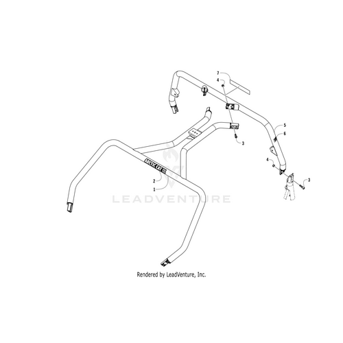 Line drawing of metal bar components, numbered for identification. Central curved bars feature the Arctic Cat Logo Canopy Built Right Here Decal by Arctic Cat—perfect for fans seeking a genuine Arctic Cat decal style.