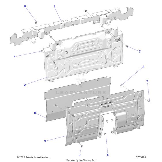 An Image of a Genuine Polaris Parts Schematic Diagram showing the schematic - BODY: REAR CLOSEOFF CENTER PANELS - 2023 POLARIS RZR PRO R SPORT/PREMIUM