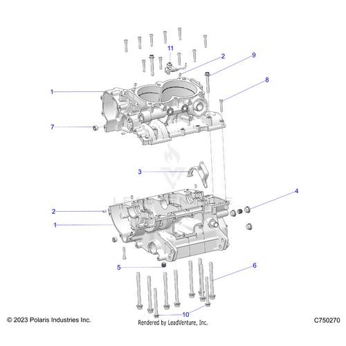 An Image of a Genuine Polaris Parts Schematic Diagram showing the schematic - ENGINE: CRANKCASE - 2026 POLARIS RZR PRO XP SPORT
