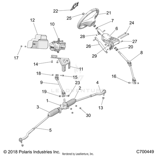 An Image of a Genuine Polaris Parts Schematic Diagram showing the schematic - STEERING: STEERING ASM. - 2019 POLARIS RZR XP TURBO S VELOCITY