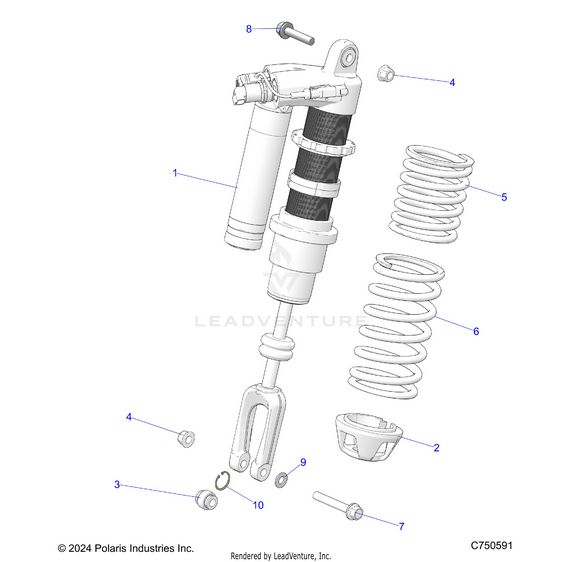 An Image of a Genuine Polaris Parts Schematic Diagram showing the schematic - SUSPENSION: FRONT SHOCK MOUNTING - 2026 POLARIS RZR PRO S 4 ULTIMATE