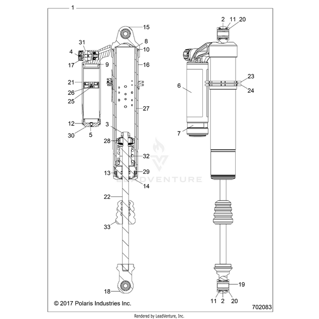 An Image of a Genuine Polaris Parts Schematic Diagram showing the schematic - SUSPENSION: FRONT SHOCK - 2018 POLARIS RZR XP TURBO