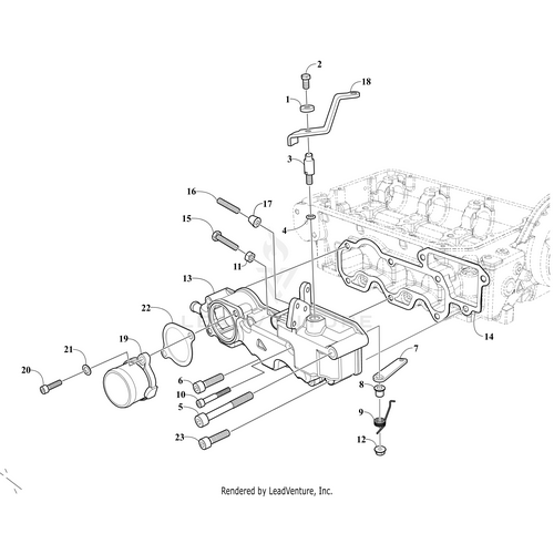 Exploded diagram of an engine component, showing valve cover, gaskets, screws, and washers labeled for assembly—includes the High Idle Adjust Screw by Arctic Cat (OEM part 3206-524) for easy reference.