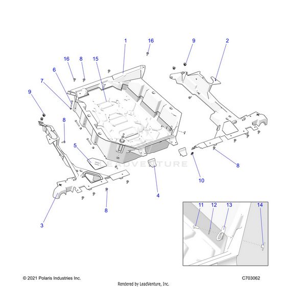 An Image of a Genuine Polaris Parts Schematic Diagram showing the schematic - BODY: CARGO BOX - 2022 POLARIS RZR PRO R 4 SPORT