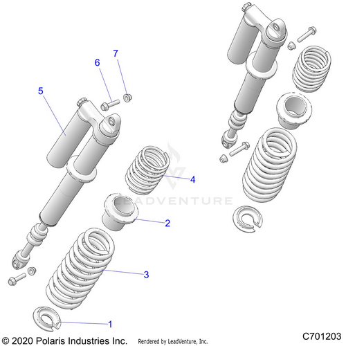 An Image of a Genuine Polaris Parts Schematic Diagram showing the schematic - SUSPENSION: REAR SHOCK MOUNTING - 2021 POLARIS RZR XP 1000 HIGH LIFTER
