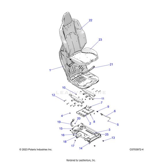 An Image of a Genuine Polaris Parts Schematic Diagram showing the schematic - BODY: SEAT ASM. AND SLIDER - 2024 POLARIS RZR XP 1000 PREMIUM