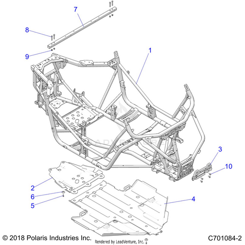 An Image of a Genuine Polaris Parts Schematic Diagram showing the schematic - CHASSIS: MAIN FRAME AND SKID PLATE - 2022 POLARIS RZR TRAIL S 1000 PREMIUM