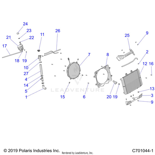 An Image of a Genuine Polaris Parts Schematic Diagram showing the schematic - ENGINE: COOLING - 2020 POLARIS RZR 570
