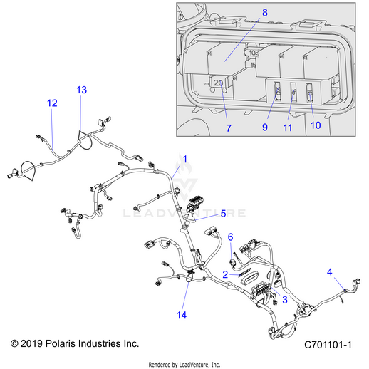 An Image of a Genuine Polaris Parts Schematic Diagram showing the schematic - ELECTRICAL: WIRE HARNESS - 2021 POLARIS RZR TRAIL