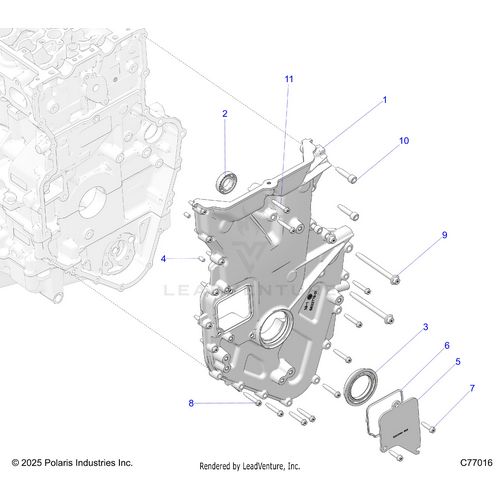 An Image of a Genuine Polaris Parts Schematic Diagram showing the schematic - ENGINE: FRONT COVER AND RELATED - 2025 POLARIS RZR PRO R RACE