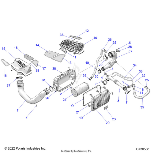 An Image of a Genuine Polaris Parts Schematic Diagram showing the schematic - ENGINE: AIR INTAKE SYSTEM - 2023 POLARIS RZR PRO XP SPORT