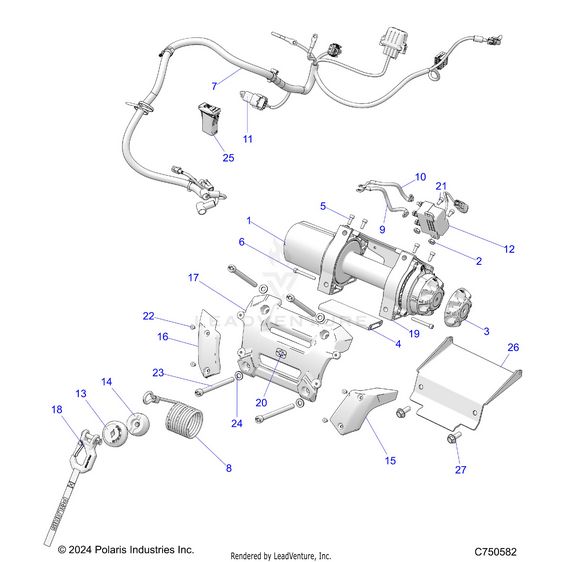 An Image of a Genuine Polaris Parts Schematic Diagram showing the schematic - CHASSIS: WINCH - 2025 POLARIS RZR XP 1000 ULTIMATE