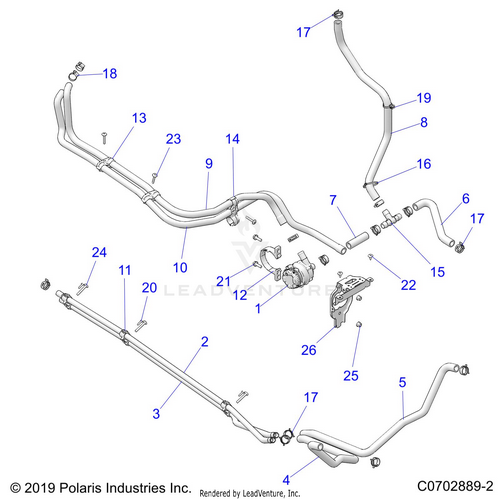 An Image of a Genuine Polaris Parts Schematic Diagram showing the schematic - ENGINE: COOLING ROUTING MANIFOLD - 2022 POLARIS RZR PRO XP 4 PREMIUM EVAP