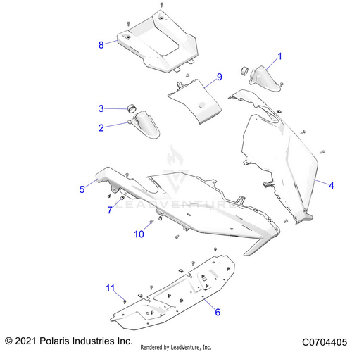 An Image of a Genuine Polaris Parts Schematic Diagram showing the schematic - BODY: HOOD - 2021 POLARIS RZR PRO XP 4 ULTIMATE ROCKFORD LE